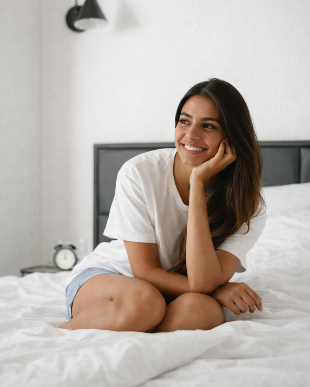 Man waking up happy